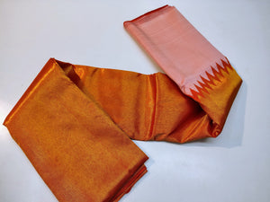 Classic Light Rose & Scarlet Red Rising Border Kanchipuram Handloom Silk Saree SS25728