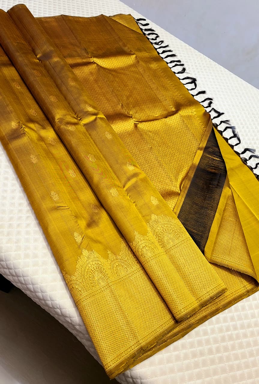 Classic Mustard Peanut 2gm Zari Kanchipuram Handloom Silk Saree SS26283