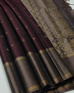 Classic Coffee Brown & Cocoa Elegance Handloom Soft Silk Saree SS23969