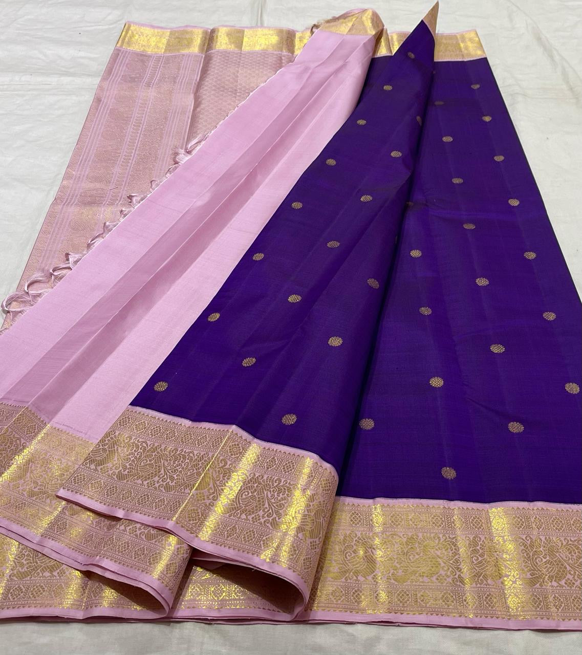 Classic Violet & Pink 2gm Zari Elegance Kanchipuram Handloom Silk Saree SS24473