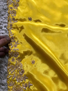 Classic Yellow Handwork Elegance Crepe Silk Saree SS24530