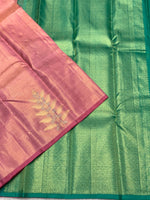 Load image into Gallery viewer, Classic Rose Pink &amp; Sea Green 2gm Zari Elegance Kanchipuram Handloom Silk Saree SS27496
