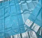 Load image into Gallery viewer, Classic Creamy Blue 2gm Zari Kanchipuram Handloom Silk Saree SS25823
