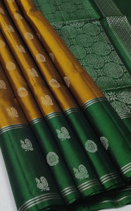 Classic Golden Mustard & Green Double Warp Elegance Handloom Soft Silk Saree SS26400
