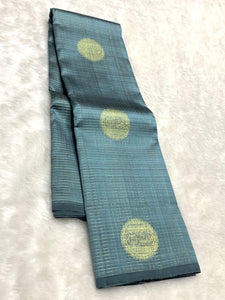 Classic Mettallic Grey 2gm Zari Kanchipuram Handloom Silk Saree SS25972