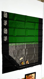 Load image into Gallery viewer, Classic Green &amp; Charcoal Black Elegance Handloom Soft Silk Saree SS24187
