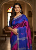 Load image into Gallery viewer, Classic Wine Red &amp; Robin Blue Elegance Handloom Raw Silk Saree SS26680
