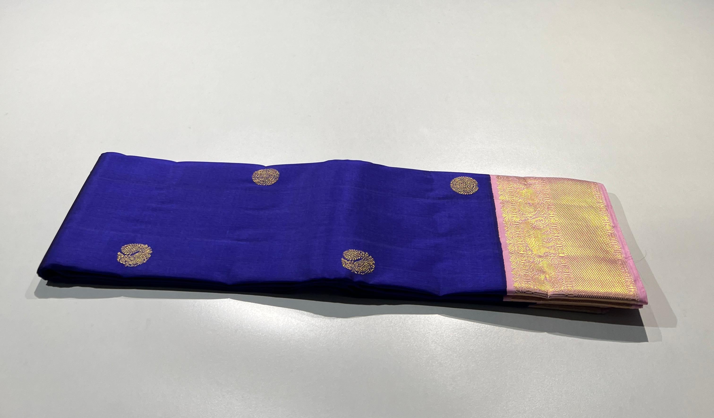 Classic Royal Blue & Baby Pink 2gm Zari Korvai Elegance Kanchipuram Handloom Silk Saree SS24501