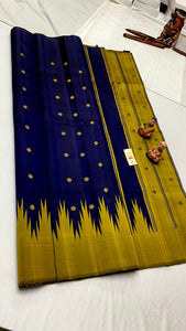 Classic Royal Blue Korvai Temple Kanchipuram Handloom Silk Saree SS25857
