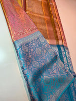 Load image into Gallery viewer, Classic Peachy Orange &amp; Cornflower Blue 4D Handmade Brocade Meenakari Designed Bridal Elegance Kanchipuram Handloom Silk Saree SS25404
