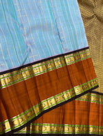 Load image into Gallery viewer, Classic Cornflower Blue &amp; Caramel Brown 2gm Zari Vaira Oosi Checks Butta Kanchipuram Handloom Silk Saree SS26321

