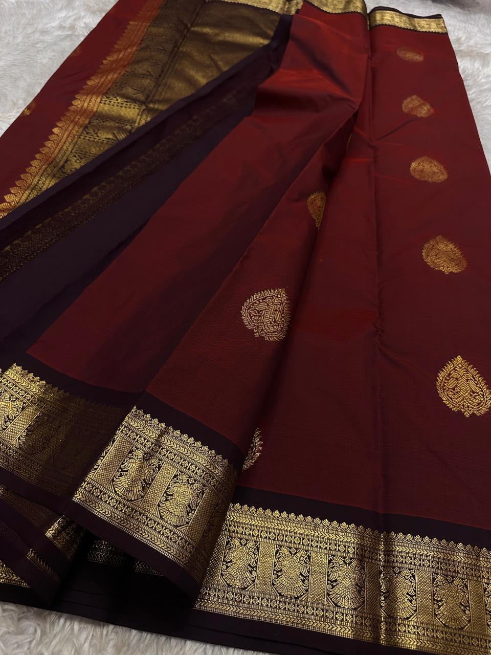 Classic Brick Maroon Kanchipuram Handloom Silk Saree SS26081