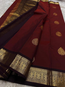 Classic Brick Maroon Kanchipuram Handloom Silk Saree SS26081