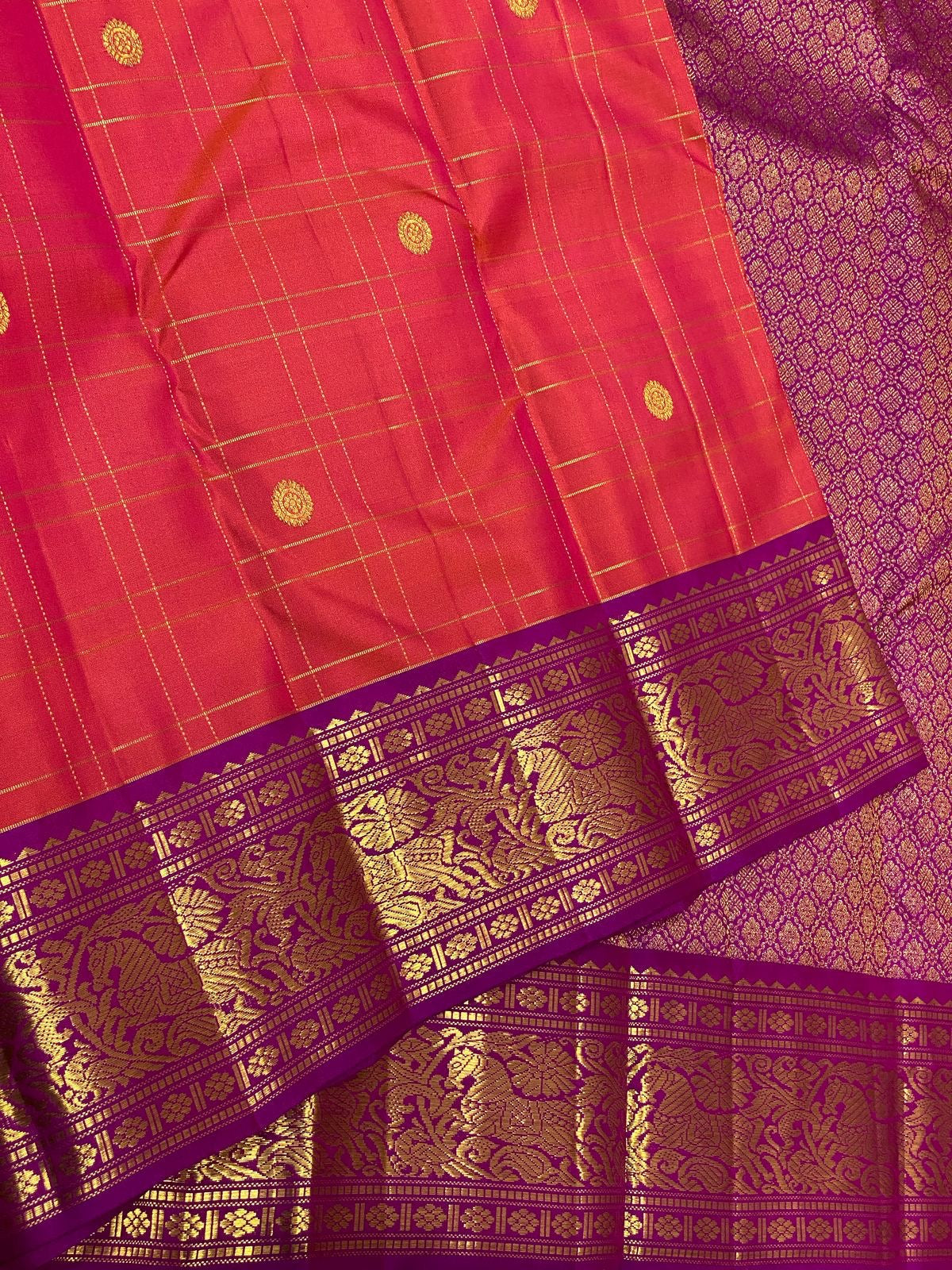 Classic Brick Rose & Purple 2gm Zari Vaira Oosi Elegance Kanchipuram Handloom Silk Saree SS25323