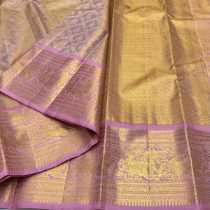 Classic Creamy Pink 1gm Zari Bridal Elegance Kanchipuram Tissue Handloom Silk Saree SS24631