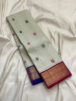 Load image into Gallery viewer, Classic Offwhite Pink &amp; Blue 1gm Zari Butta Korvai Elegance Kanchipuram Handloom Silk Saree SS28301
