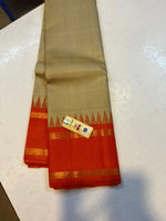 Load image into Gallery viewer, Classic Cream Checker &amp; Orange 2gm Zari Elegance Kanchipuram Handloom Silk Saree SS24719
