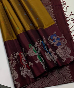 Classic Shimmer Gold & Dark Chocolate Elegance Handloom Soft Silk Saree SS26110
