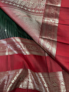 Classic Pine Green & Barn Red 2gm Silver Zari Elegance Kanchipuram Handloom Silk Saree SS25382