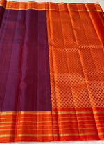 Load image into Gallery viewer, Dark Wine Red &amp; Orange 2gm Zari Elegance Kanchipuram Handloom Silk Saree SS24116
