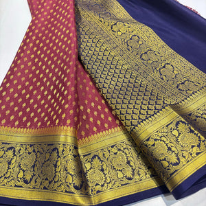 Classic Maroon & Indigo Violet Elegance Mysore Silk Saree SS24163