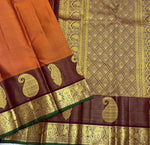 Load image into Gallery viewer, Classic Burnt Orange &amp; Coffee Brown 1gm Zari Vintage Checks Elegance Kanchipuram Handloom Silk Saree SS26984
