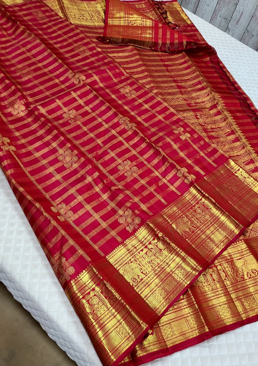 Classic Ruby Red 2gm Zari Kanchipuram Handloom Silk Saree SS26280