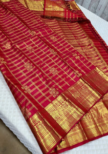 Classic Ruby Red 2gm Zari Kanchipuram Handloom Silk Saree SS26280