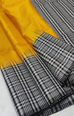 Load image into Gallery viewer, Classic Yellow &amp; Black Check Lines Elegance Handloom Soft Silk Saree SS24685
