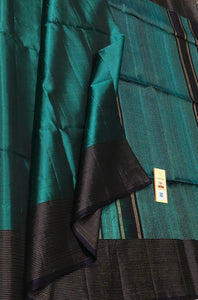 Classic Teal Green & Black Elegance Handloom Soft Silk Saree SS26468