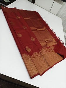 Classic Scarlet Red 2gm Zari Kanchipuram Handloom Silk Saree SS25942