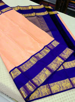 Load image into Gallery viewer, Classic Peach &amp; Royal Blue 2gm Zari Kanchipuram Handloom Silk Saree SS26191
