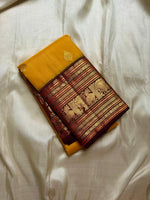 Load image into Gallery viewer, Classic Mango Yellow &amp; Plum 2gm Zari Elegance Kanchipuram Handloom Silk Saree SS23738
