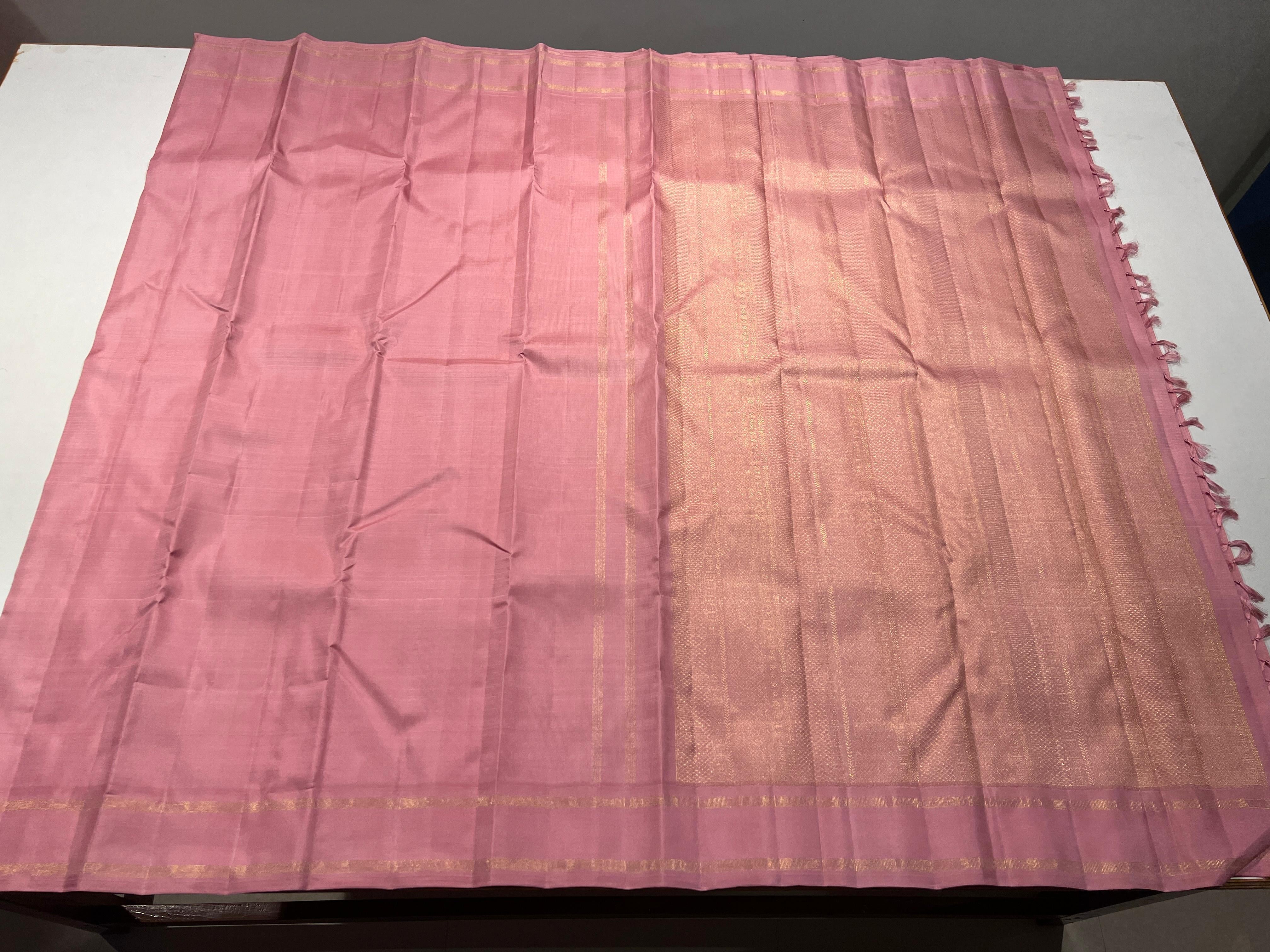 Classic Onion Pink 4gm Zari Korvai Elegance Kanchipuram Handloom Silk Saree SS23661