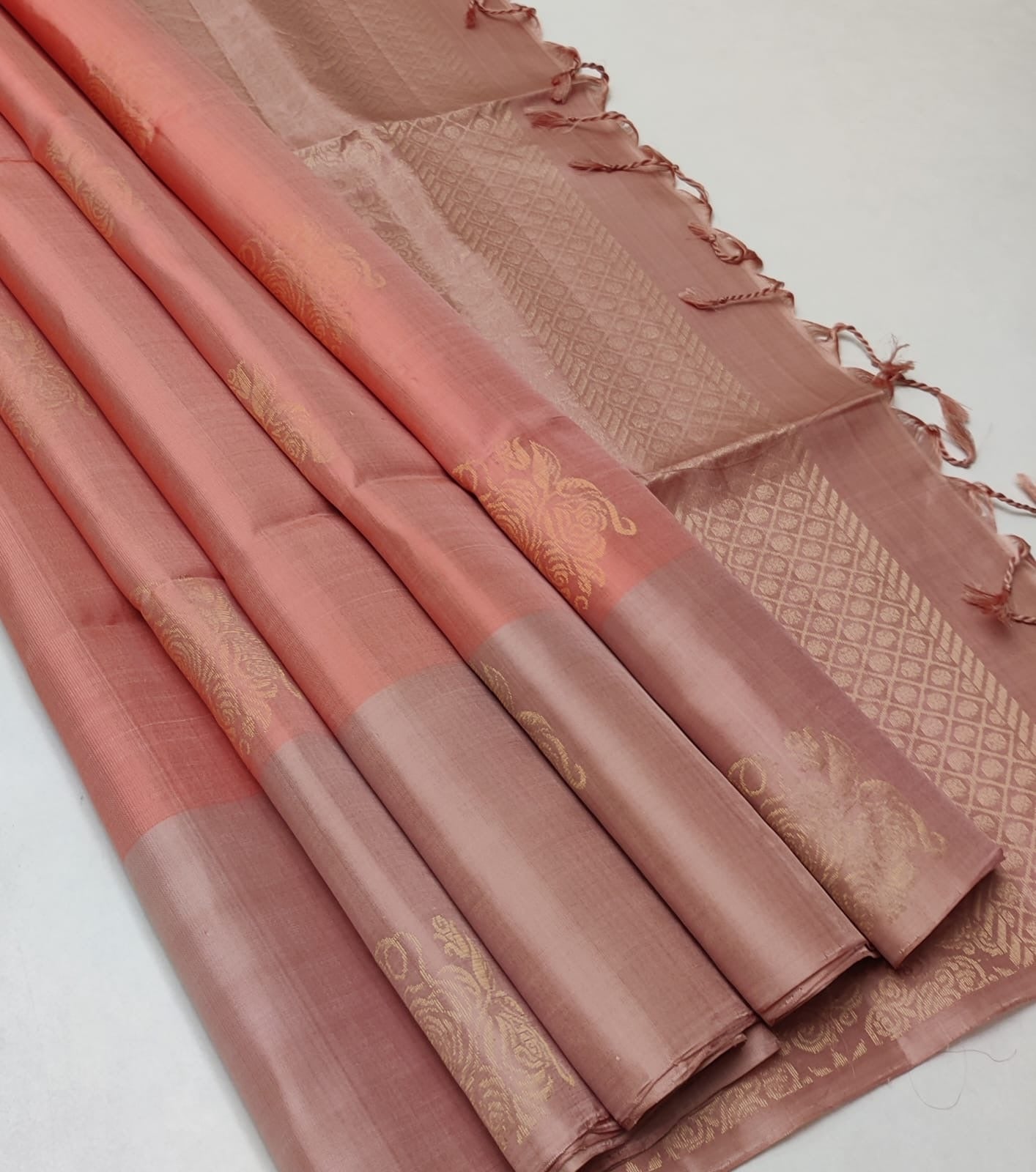 Pastel Peach & Rose Handloom Soft Silk Saree SS23007