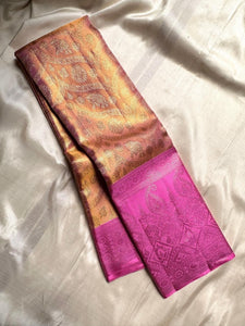 Classic Shimmer Gold & Vadamalli 2gm Zari Tissue Kanchipuram Handloom Silk Saree SS26398