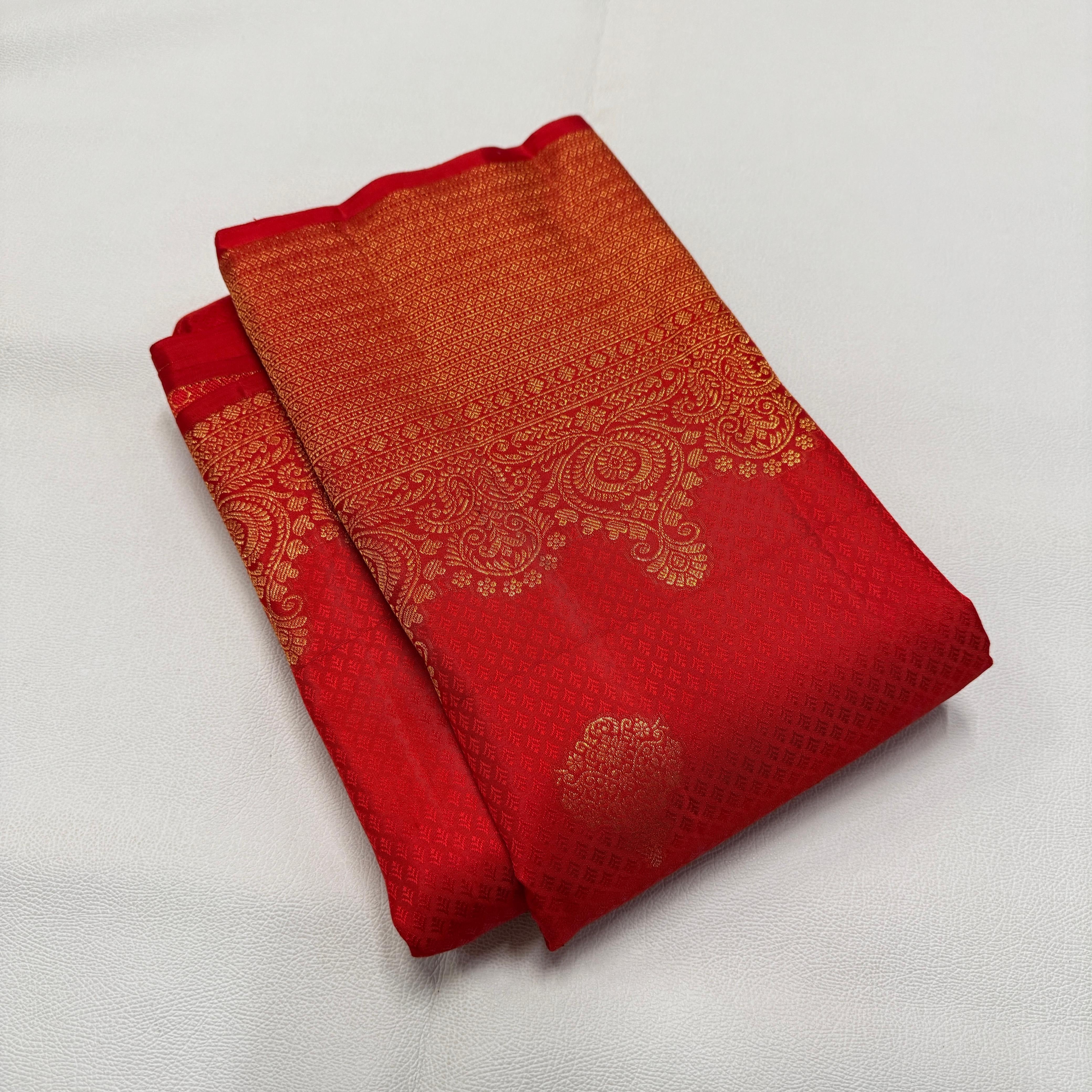 Classic Red 2gm Zari Temple Bridal Elegance Kanchipuram Handloom Silk Saree SS26586