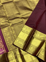 Load image into Gallery viewer, Classic Creamy Pink &amp; Mahogany Red 2gm Zari Kanchipuram Handloom Silk Saree SS26004

