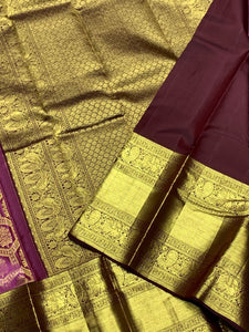 Classic Creamy Pink & Mahogany Red 2gm Zari Kanchipuram Handloom Silk Saree SS26004