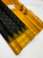 Load image into Gallery viewer, Classic Charcoal Black &amp; Mustard Korvai Temple Border Elegance Kanchipuram Handloom Silk Saree SS27995
