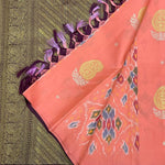 Load image into Gallery viewer, Classic Peach &amp; Plum 2gm Zari Pochampally Design Elegance Kanchipuram Handloom Silk Saree SS27652
