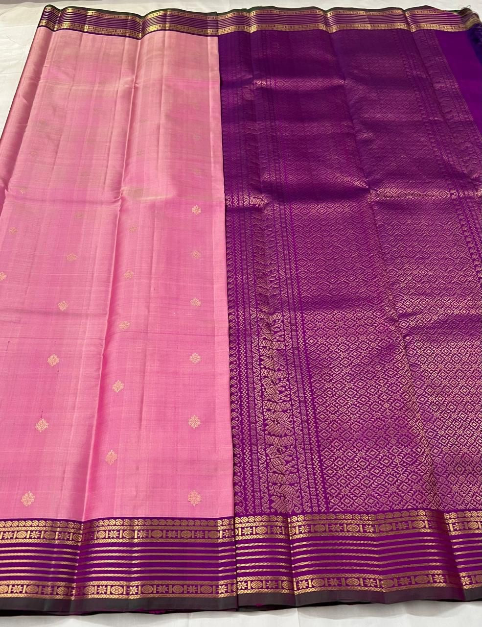 Pastel Pink & Onion Pink 2gm Zari Kanchipuram Handloom Silk Saree SS25576