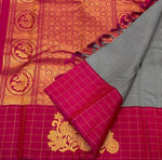 Load image into Gallery viewer, Classic Grey &amp; Ruby Pink 2gm Zari Checks Butta Elegance Kanchipuram Handloom Silk Saree SS24457
