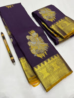 Load image into Gallery viewer, Classic Metallic Purple &amp; Yellow Kanchipuram Handloom Silk Saree SS25966
