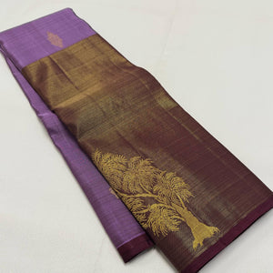 Classic Lavender & Coffee Brown 1gm Zari Vaira Oosi Elegance Kanchipuram Handloom Silk Saree SS24849