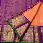 Load image into Gallery viewer, Classic Peach &amp; Violet Elegance Kanchipuram Handloom Silk Saree SS24716
