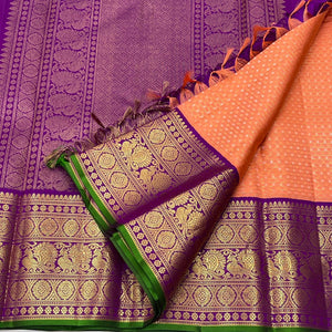 Classic Peach & Violet Elegance Kanchipuram Handloom Silk Saree SS24716