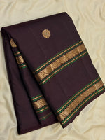 Load image into Gallery viewer, Classic Dark Espresso Brown 1gm Zari Double Border Elegance Kanchipuram Handloom Silk Saree SS28605
