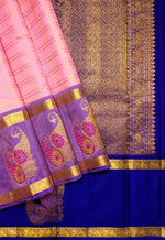 Load image into Gallery viewer, Classic Baby Pink &amp; Royal Blue Elegance Kanchipuram Handloom Silk Saree SS25495
