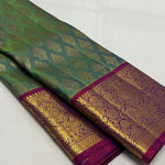 Load image into Gallery viewer, Shaded Olive Green &amp; Berry Purple 2gm Zari Bridal Elegance Kanchipuram Handloom Silk Saree SS20159

